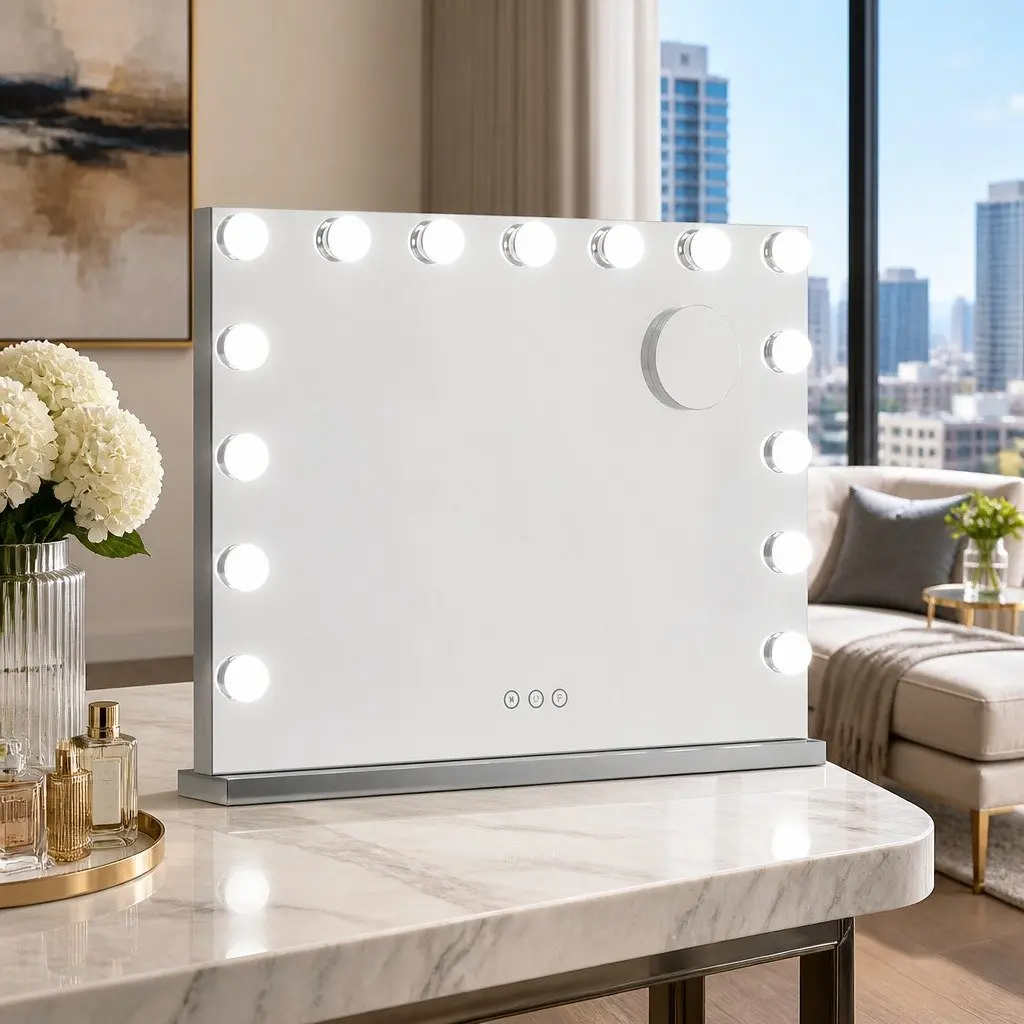 Makeup Mirror 58x46cm LED Lights Tabletop Wall Mounted White