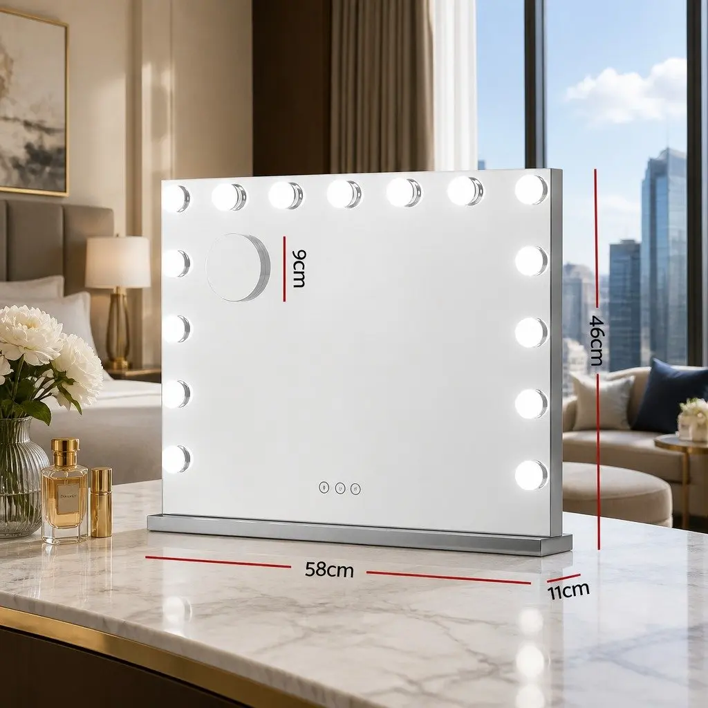 Makeup Mirror 58x46cm LED Lights Tabletop Wall Mounted White