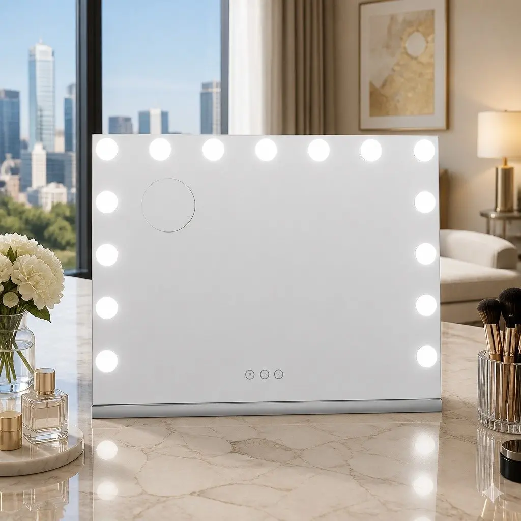 Makeup Mirror 58x46cm LED Lights Tabletop Wall Mounted White