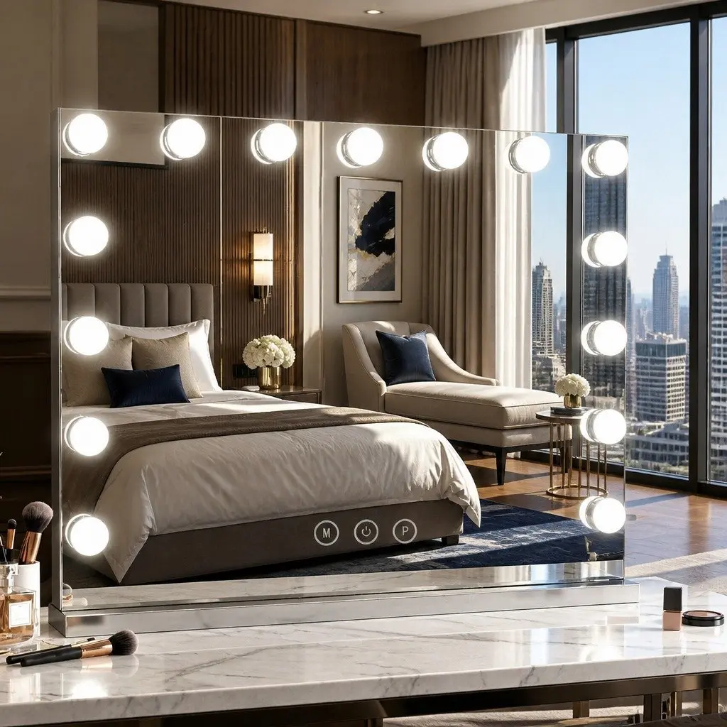 Makeup Mirror 58x46cm LED Lights Tabletop Wall Mounted White
