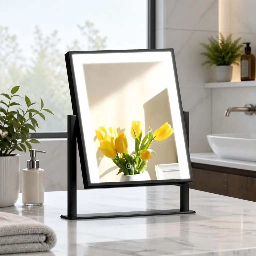 LED Light Makeup Mirror 25x30cm Rotatable Touch Control Hollywood Vanity Black