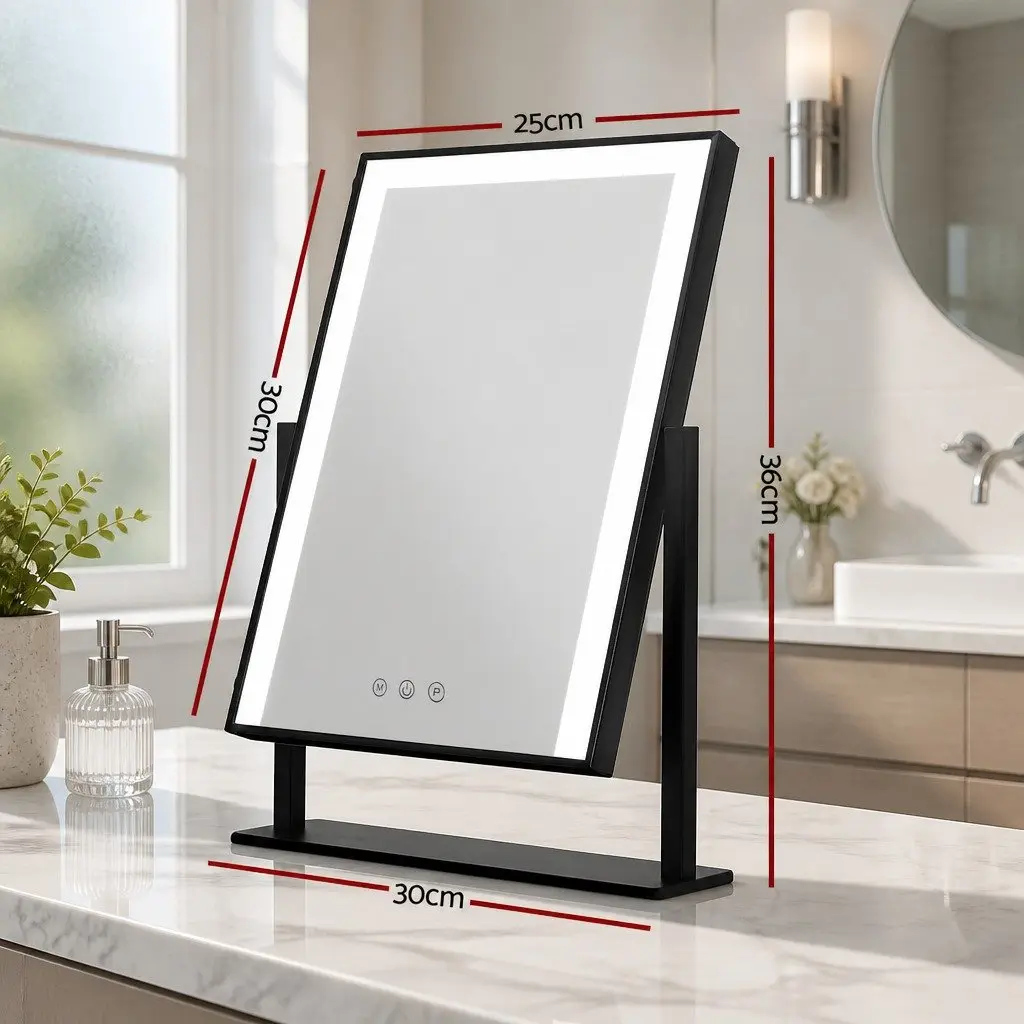 LED Light Makeup Mirror 25x30cm Rotatable Touch Control Hollywood Vanity Black