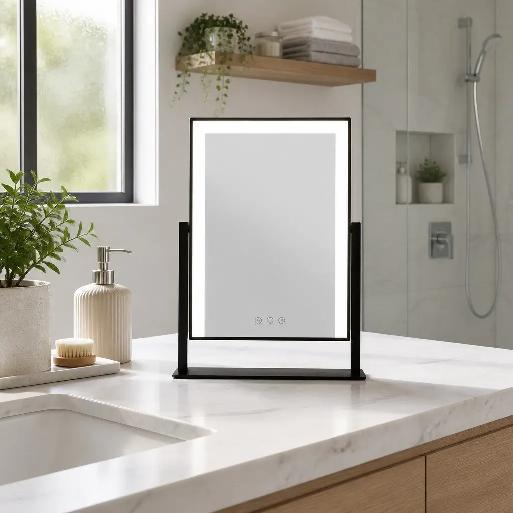 LED Light Makeup Mirror 25x30cm Rotatable Touch Control Hollywood Vanity Black