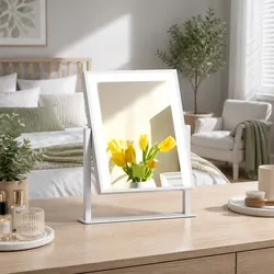Standing Makeup Mirror 25x30cm LED Light Hollywood Vanity Rotation Touch White