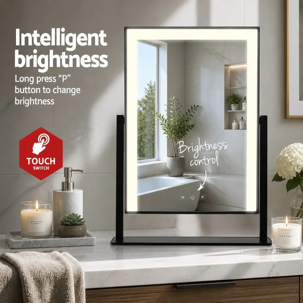 Makeup Mirror Touch Control LED Light 30x40cm Black
