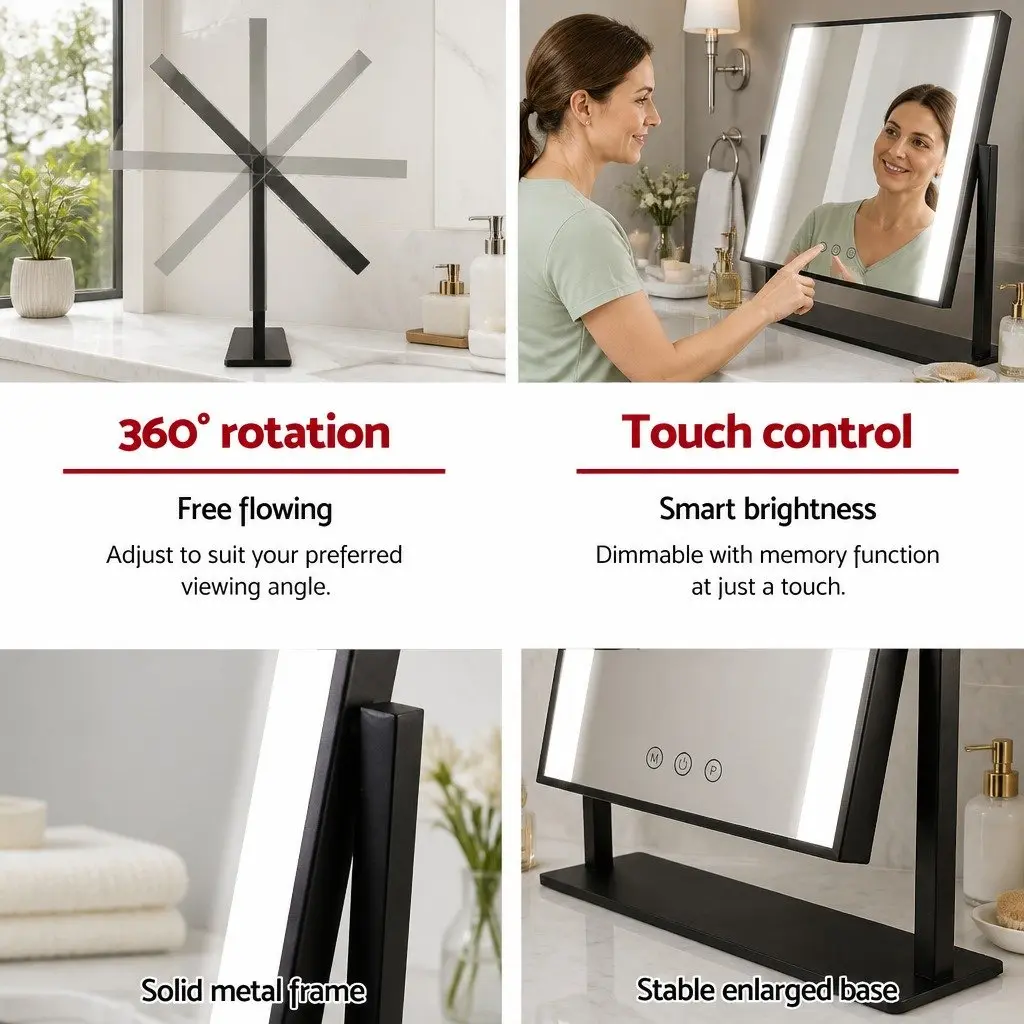 Makeup Mirror Touch Control LED Light 30x40cm Black