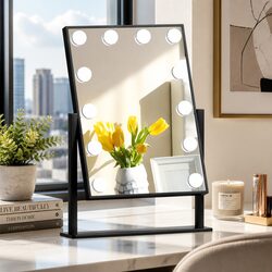 Makeup Mirror 30x48cm Hollywood Vanity with LED Light Rotation Tabletop Black