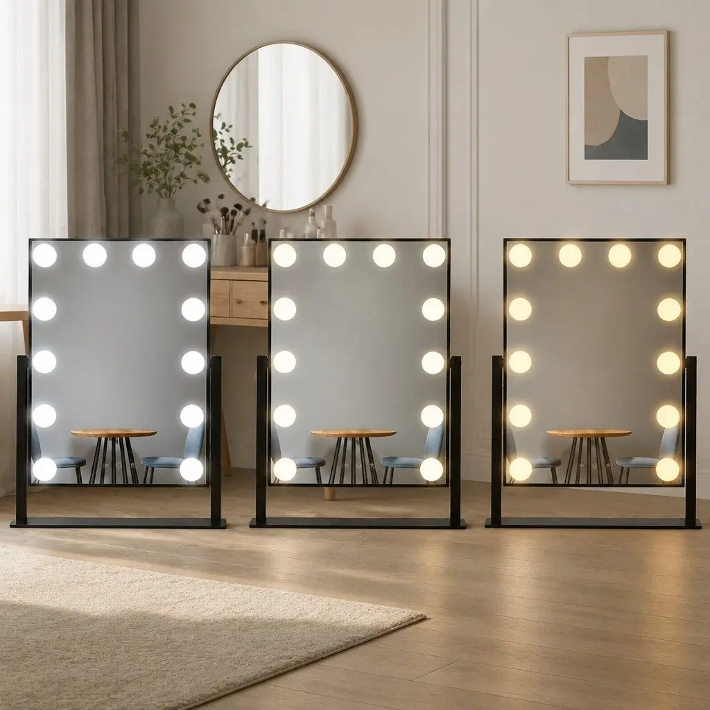 Makeup Mirror 30x48cm Hollywood Vanity with LED Light Rotation Tabletop Black