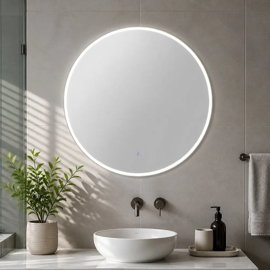 Round LED Wall Mirror 70cm Bathroom Vanity Makeup Home Decor Anti-Fog Touch