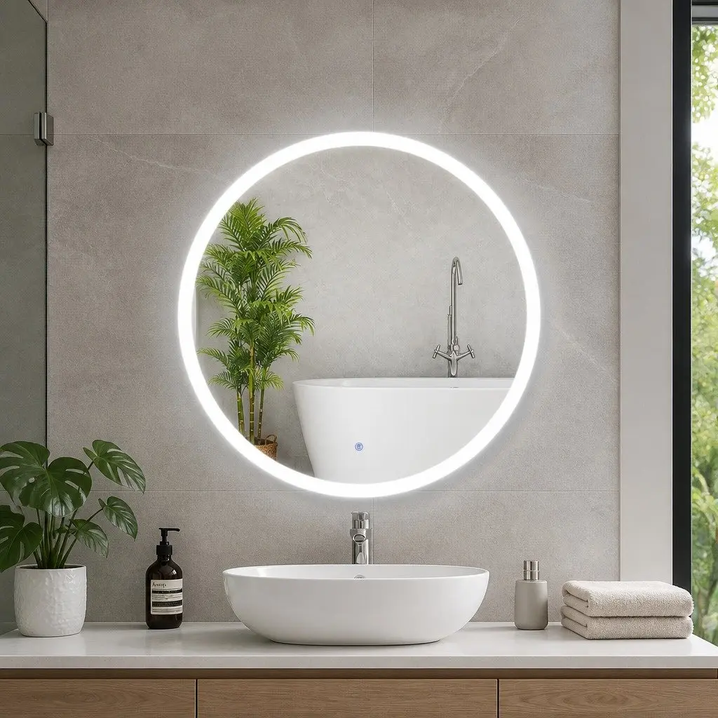 Round LED Wall Mirror 70cm Bathroom Vanity Makeup Home Decor Anti-Fog Touch