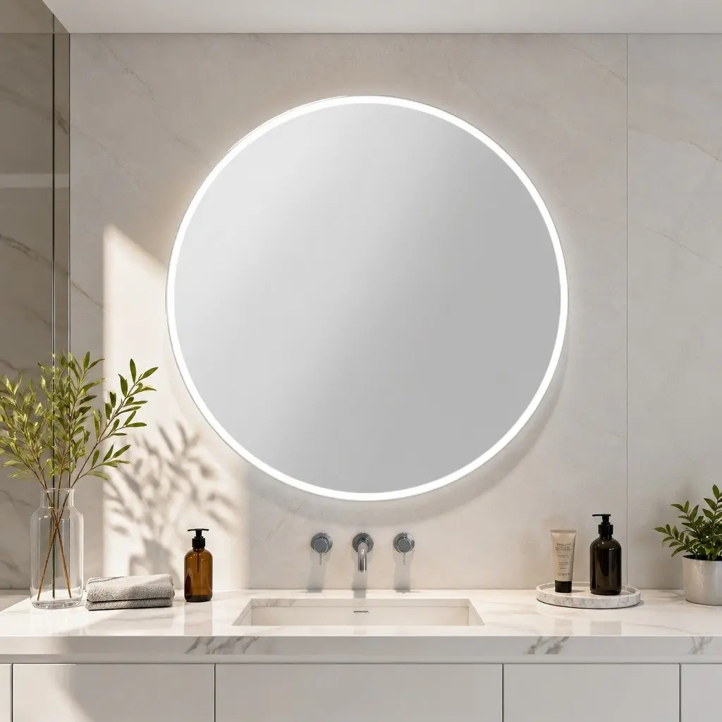 Round LED Wall Mirror Bathroom Vanity Light 90cm White