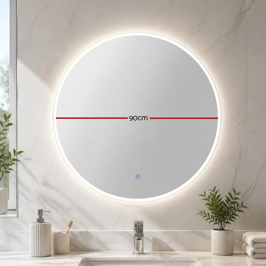 Round LED Wall Mirror Bathroom Vanity Light 90cm White