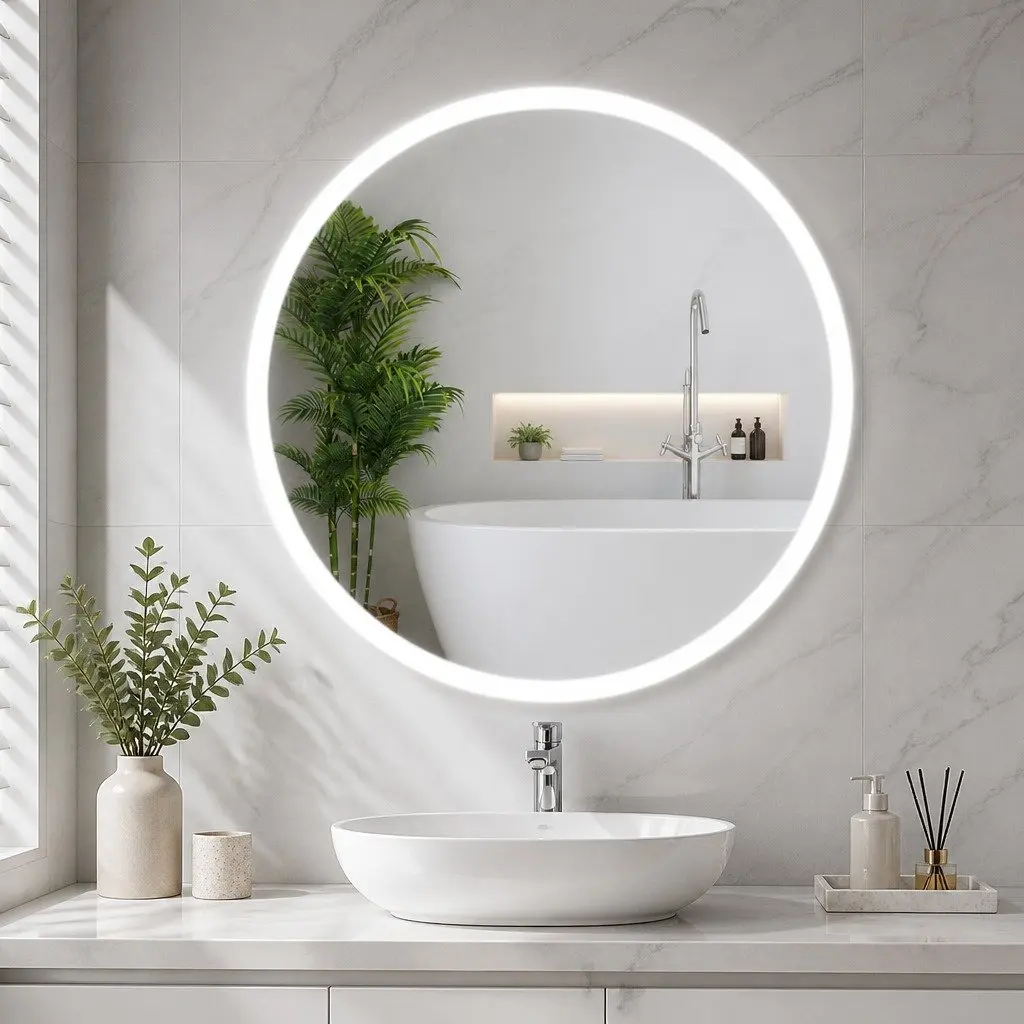 Round LED Wall Mirror Bathroom Vanity Light 90cm White