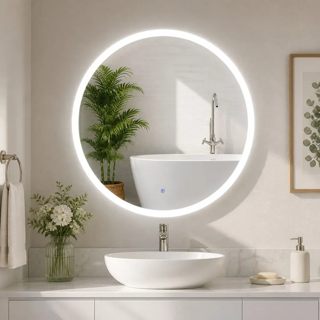 Round LED Wall Mirror Bathroom Vanity Light 90cm White
