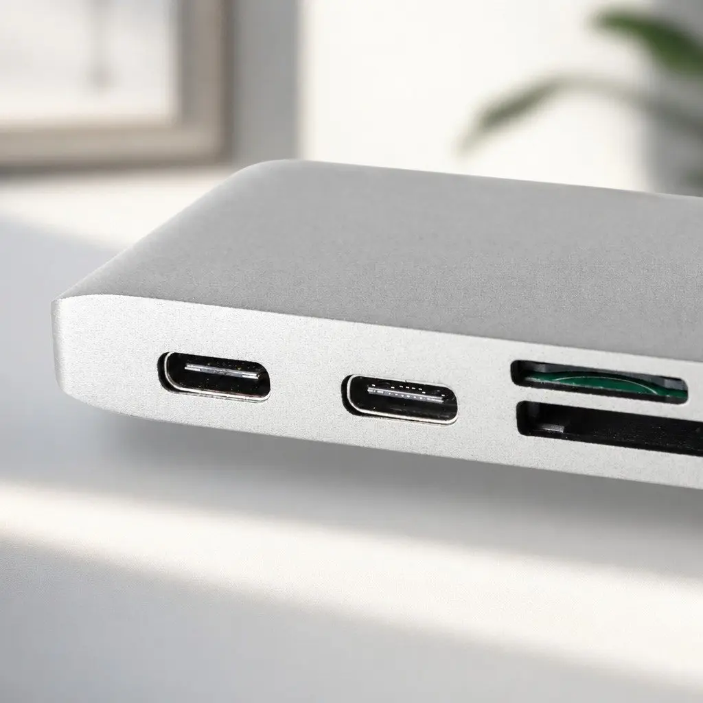 USB Type-C Hub Adapter 6 Port SD Card Reader Fast Data Transfer Silver