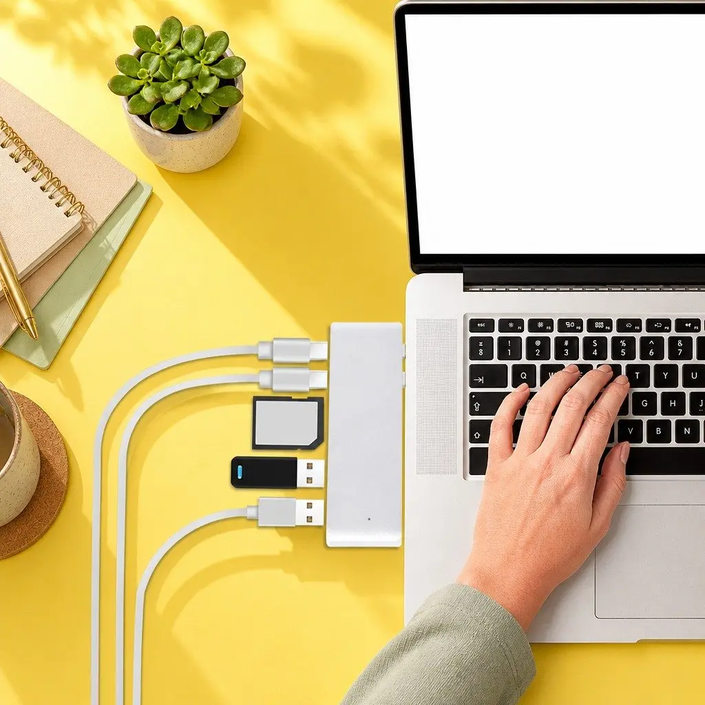 USB Type-C Hub Adapter 6 Port SD Card Reader Fast Data Transfer Silver