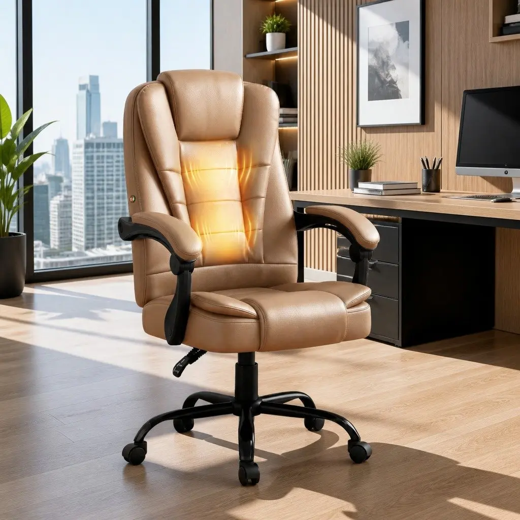 Massage Chair Vibration Office High Back Espresso PU Leather