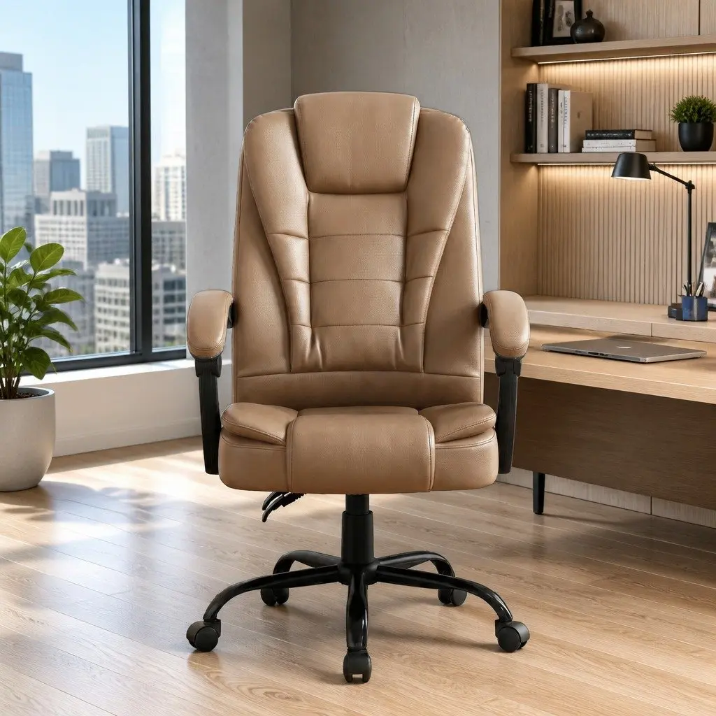 Massage Chair Vibration Office High Back Espresso PU Leather