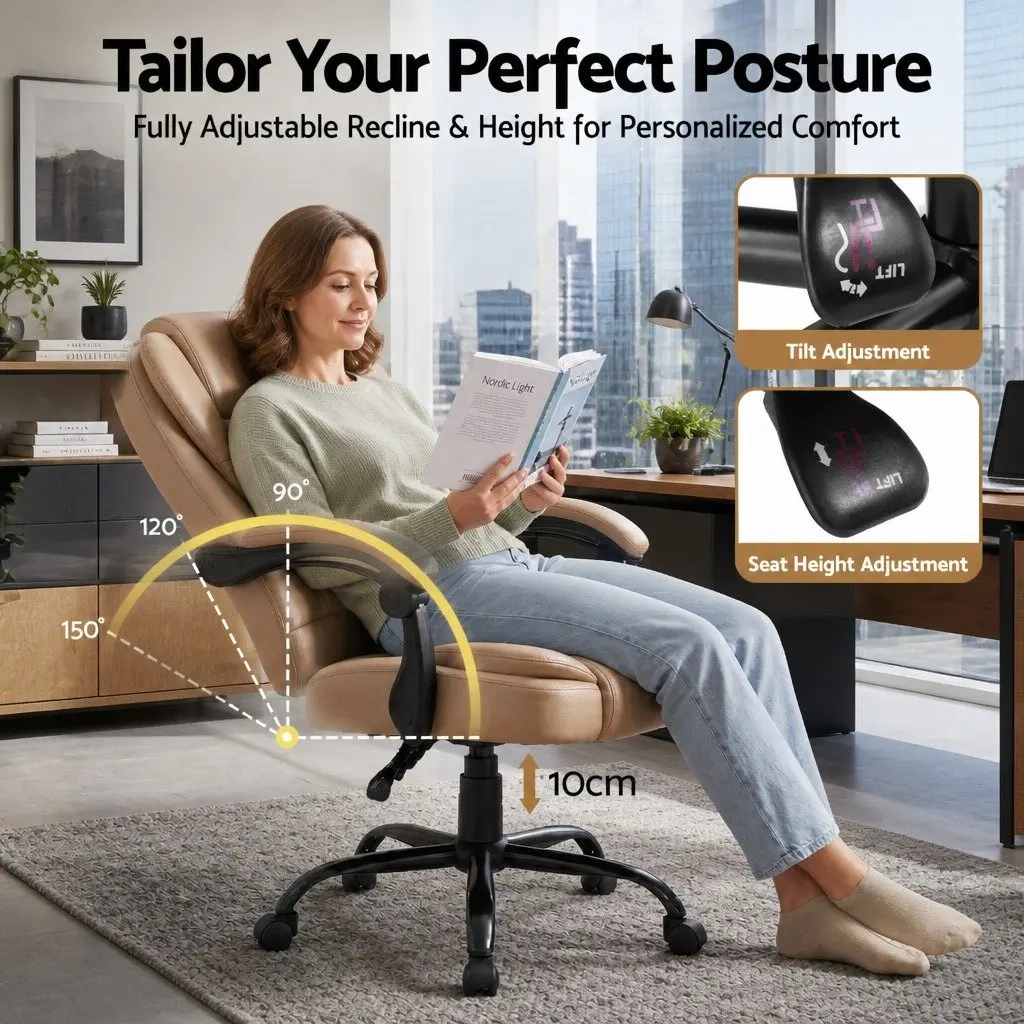 Massage Chair Vibration Office High Back Espresso PU Leather