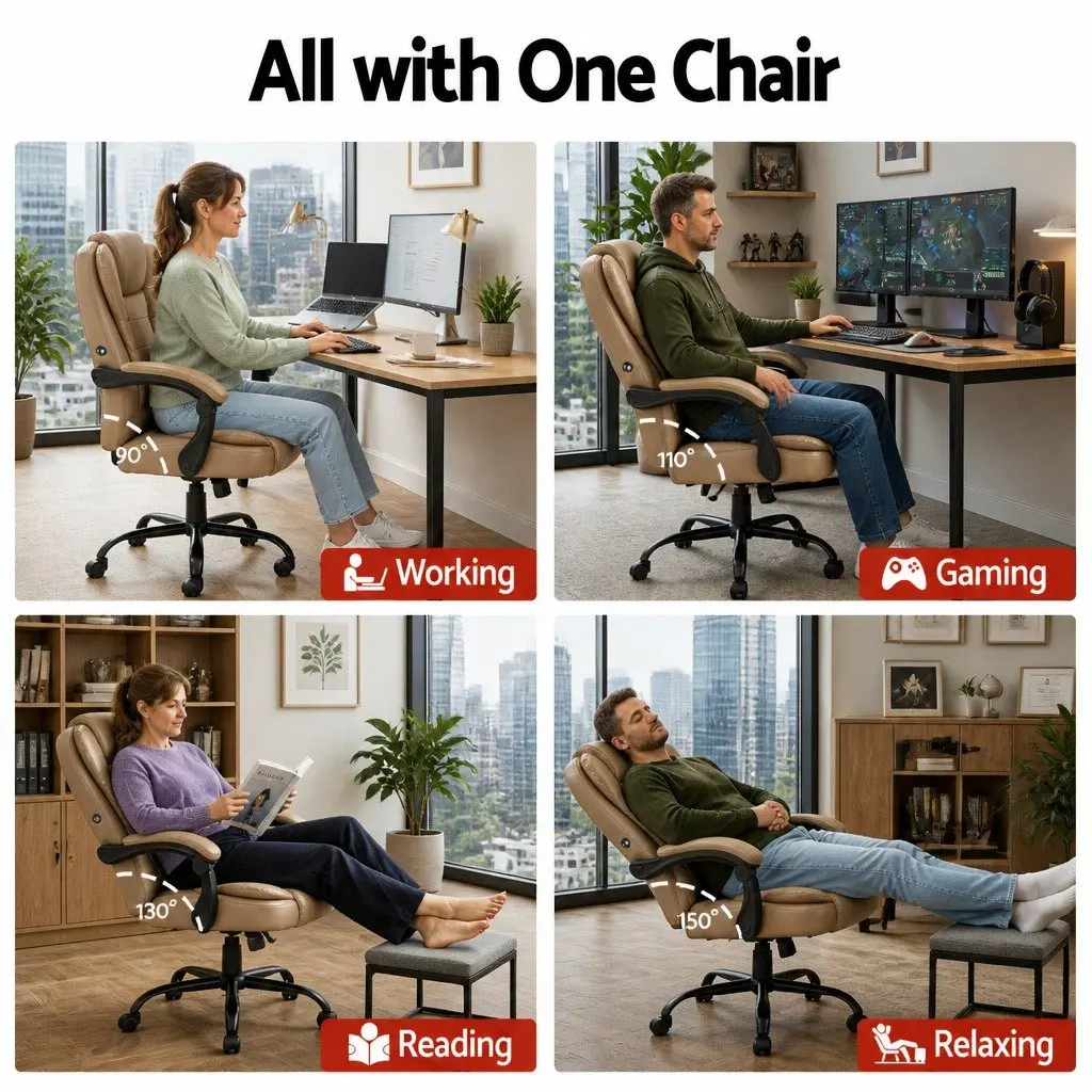 Massage Chair Vibration Office High Back Espresso PU Leather