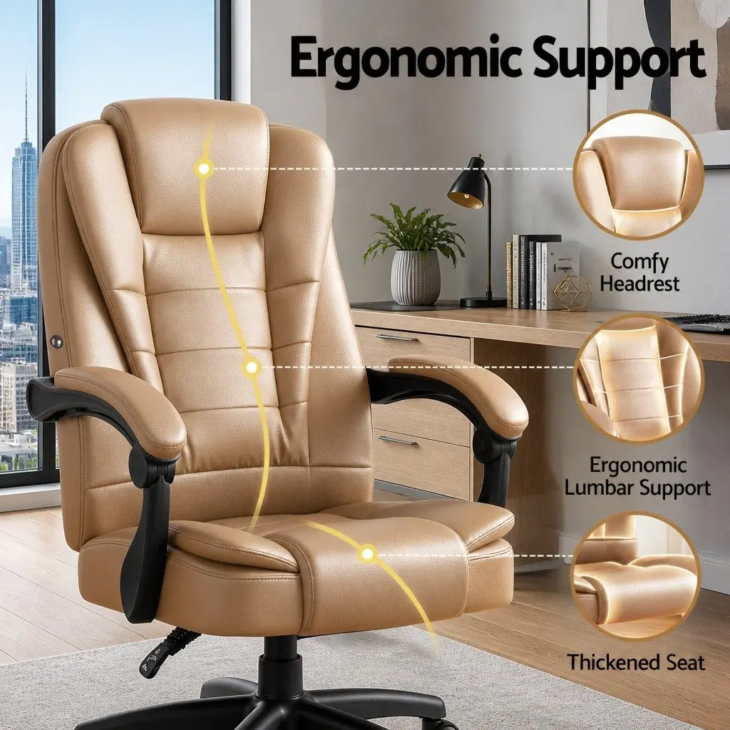 Massage Chair Vibration Office High Back Espresso PU Leather