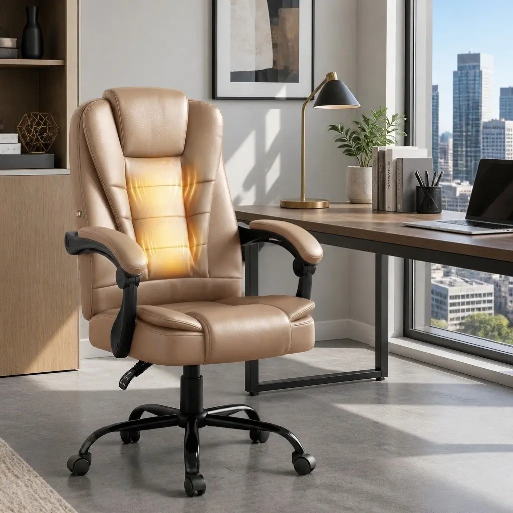 Massage Chair Vibration Office High Back Espresso PU Leather