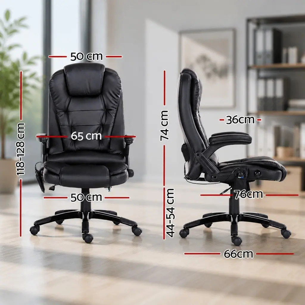 Massage Chair 8 Point Heated Seat Recliner High Back PU Black