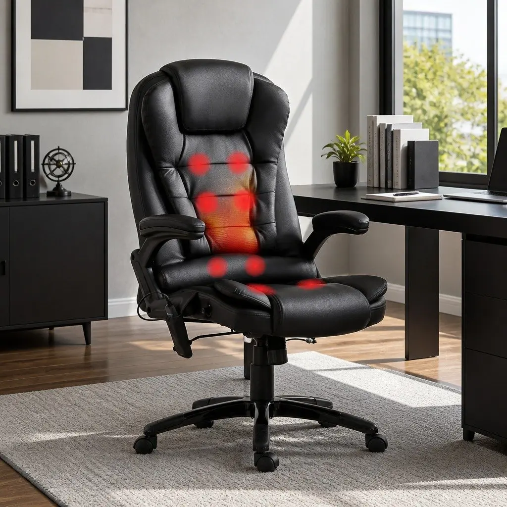 Massage Chair 8 Point Heated Seat Recliner High Back PU Black