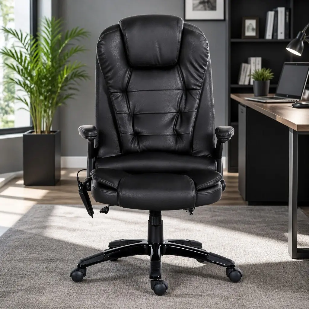 Massage Chair 8 Point Heated Seat Recliner High Back PU Black
