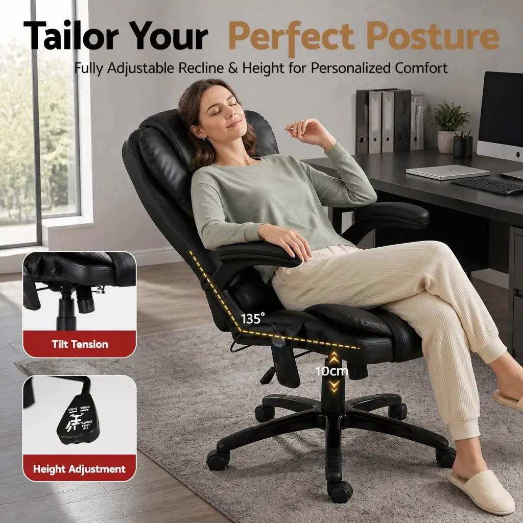 Massage Chair 8 Point Heated Seat Recliner High Back PU Black