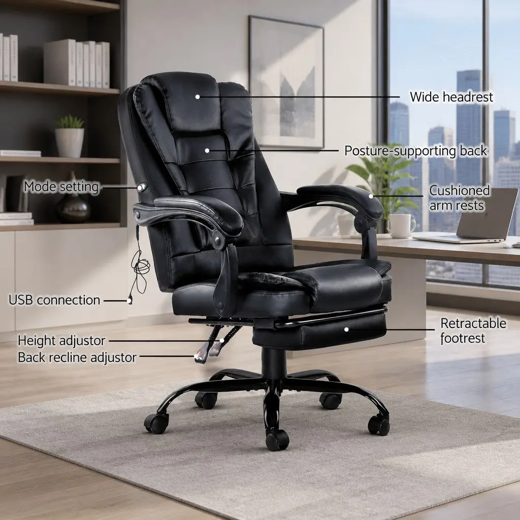 Black PU Leather Chair with Massage Function