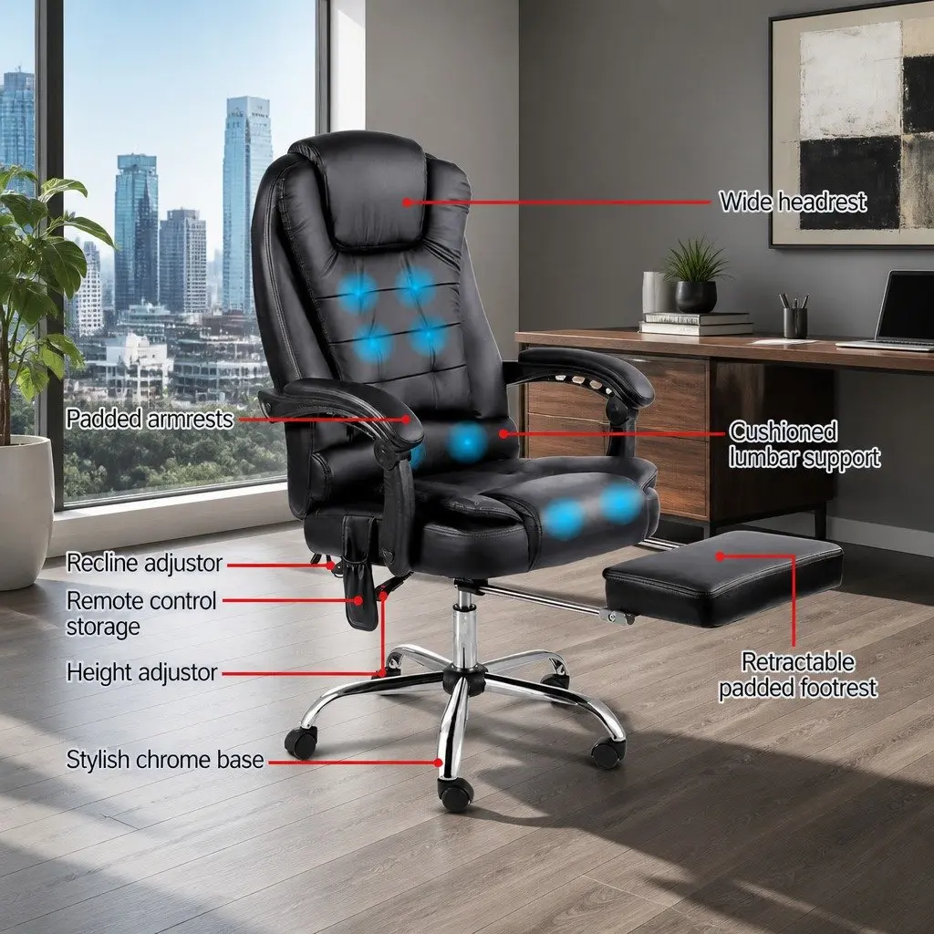 Massage Office Chair 8 Point Ergonomic High Back Swivel Desk Seat Black