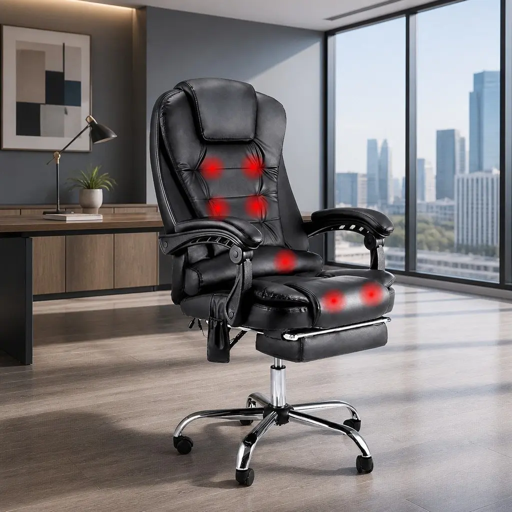 Massage Office Chair 8 Point Ergonomic High Back Swivel Desk Seat Black