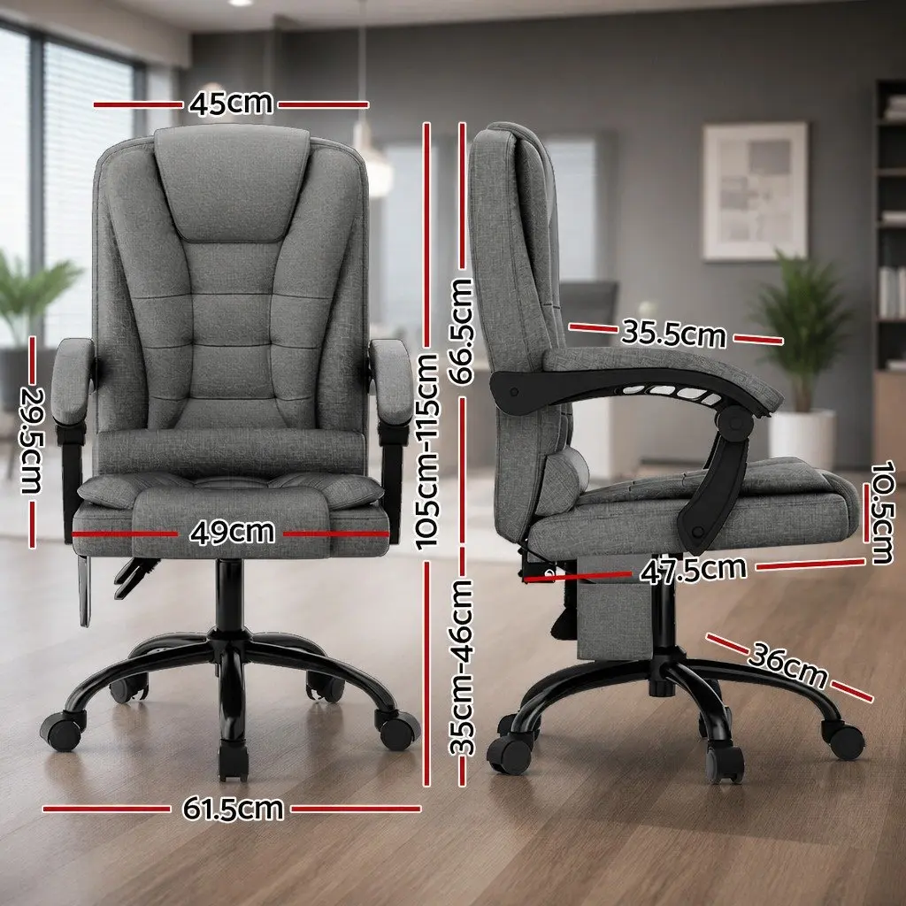 2 Point Massage Office Chair Fabric Grey High Back Lumbar Support Reclining