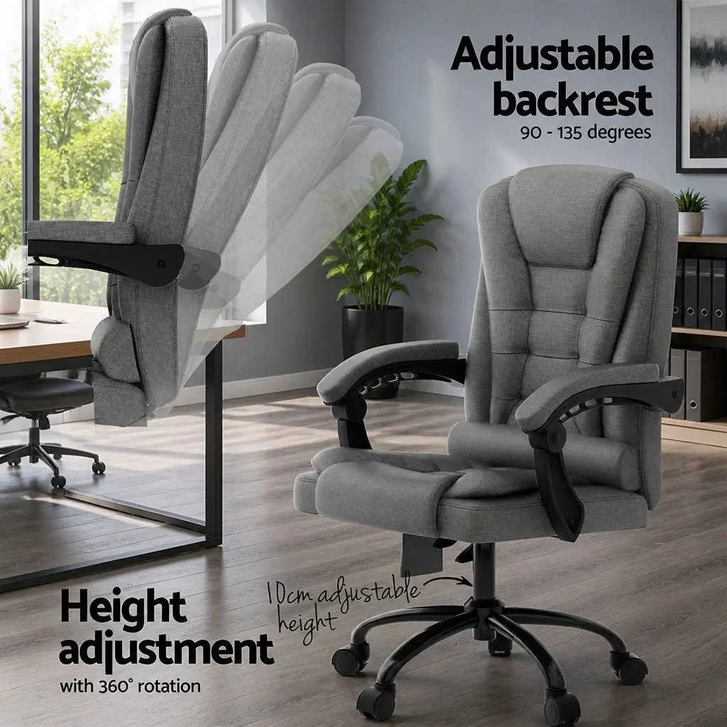 2 Point Massage Office Chair Fabric Grey High Back Lumbar Support Reclining