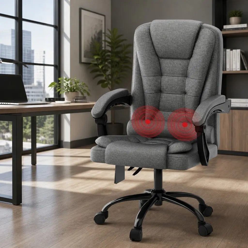 2 Point Massage Office Chair Fabric Grey High Back Lumbar Support Reclining