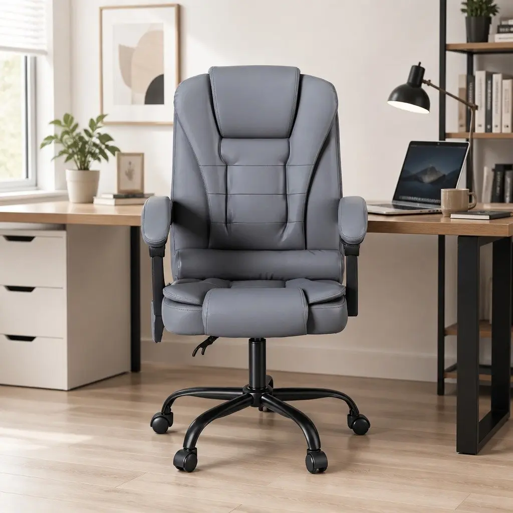 Massage Chair Ergonomic 4-Point Adjustable Reclining PU Grey