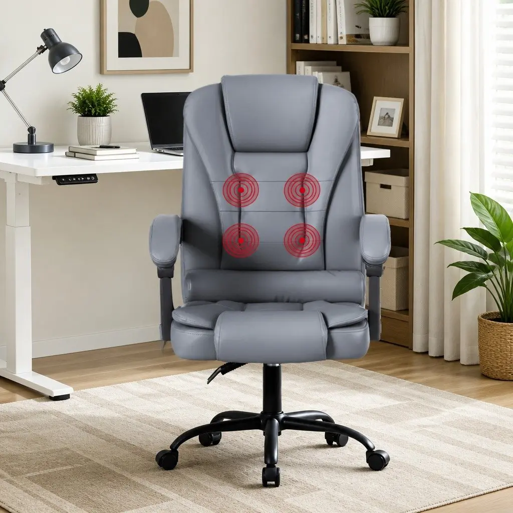 Massage Chair Ergonomic 4-Point Adjustable Reclining PU Grey