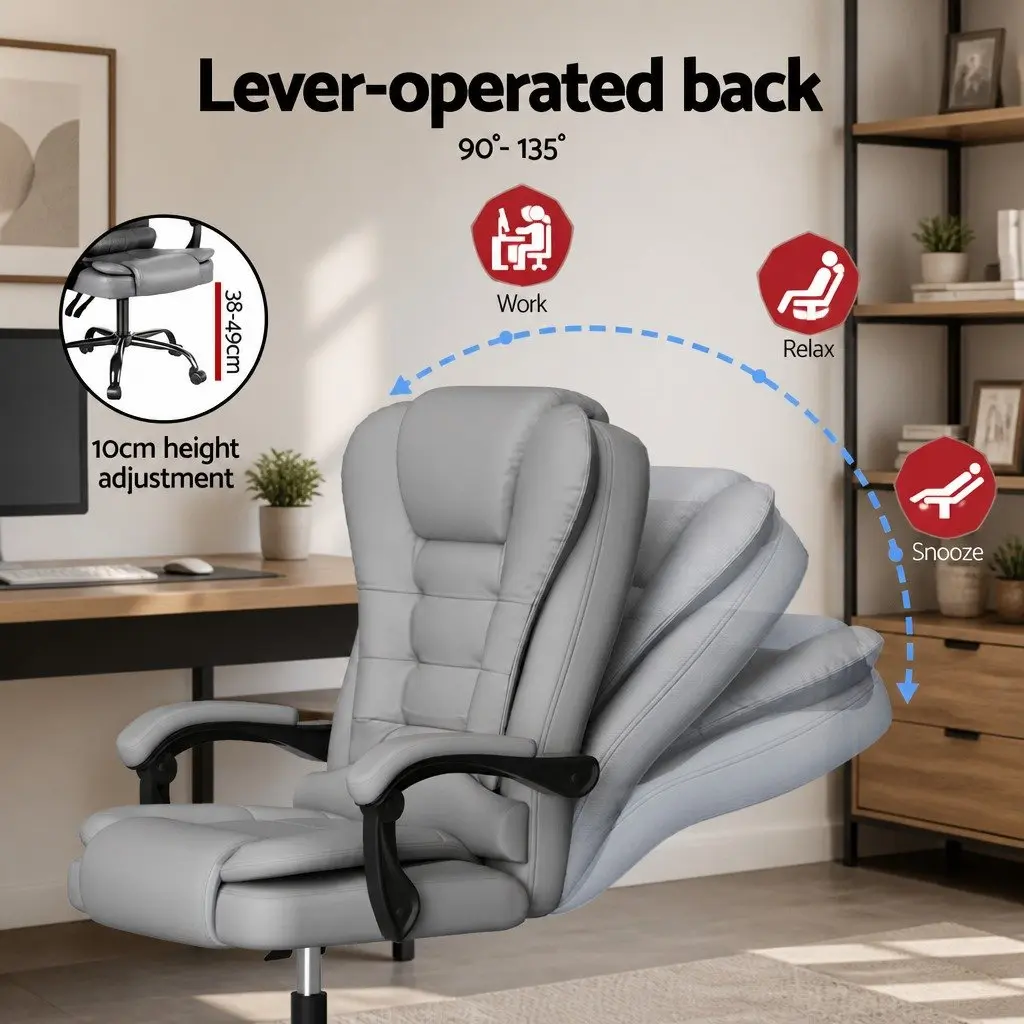 Massage Chair Ergonomic 4-Point Adjustable Reclining PU Grey
