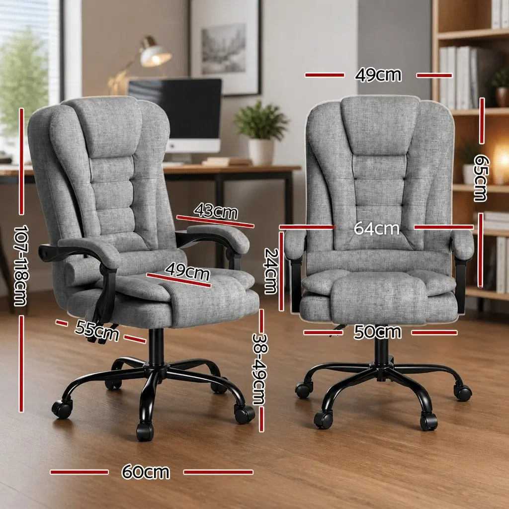 Executive Office Chair Massage Ergonomic Adjustable Recline 4-Point Grey