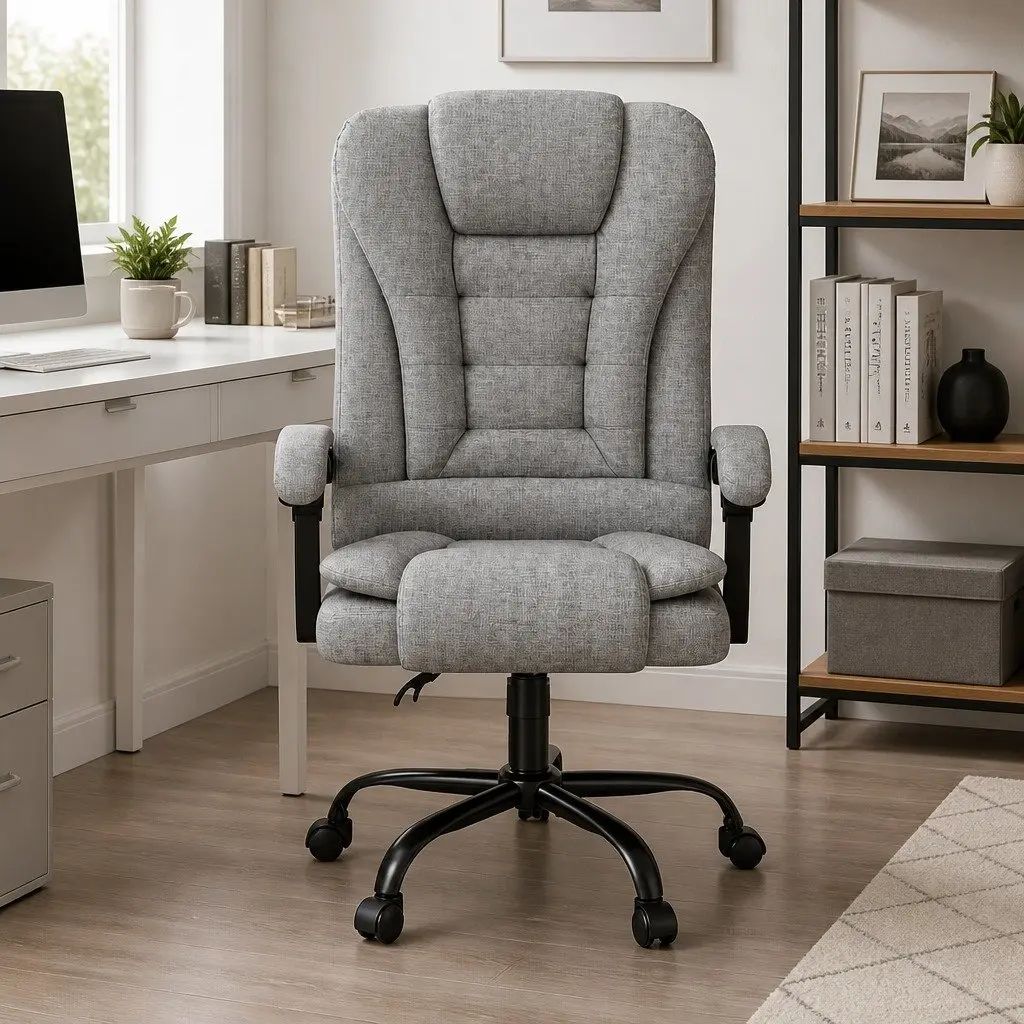 Executive Office Chair Massage Ergonomic Adjustable Recline 4-Point Grey