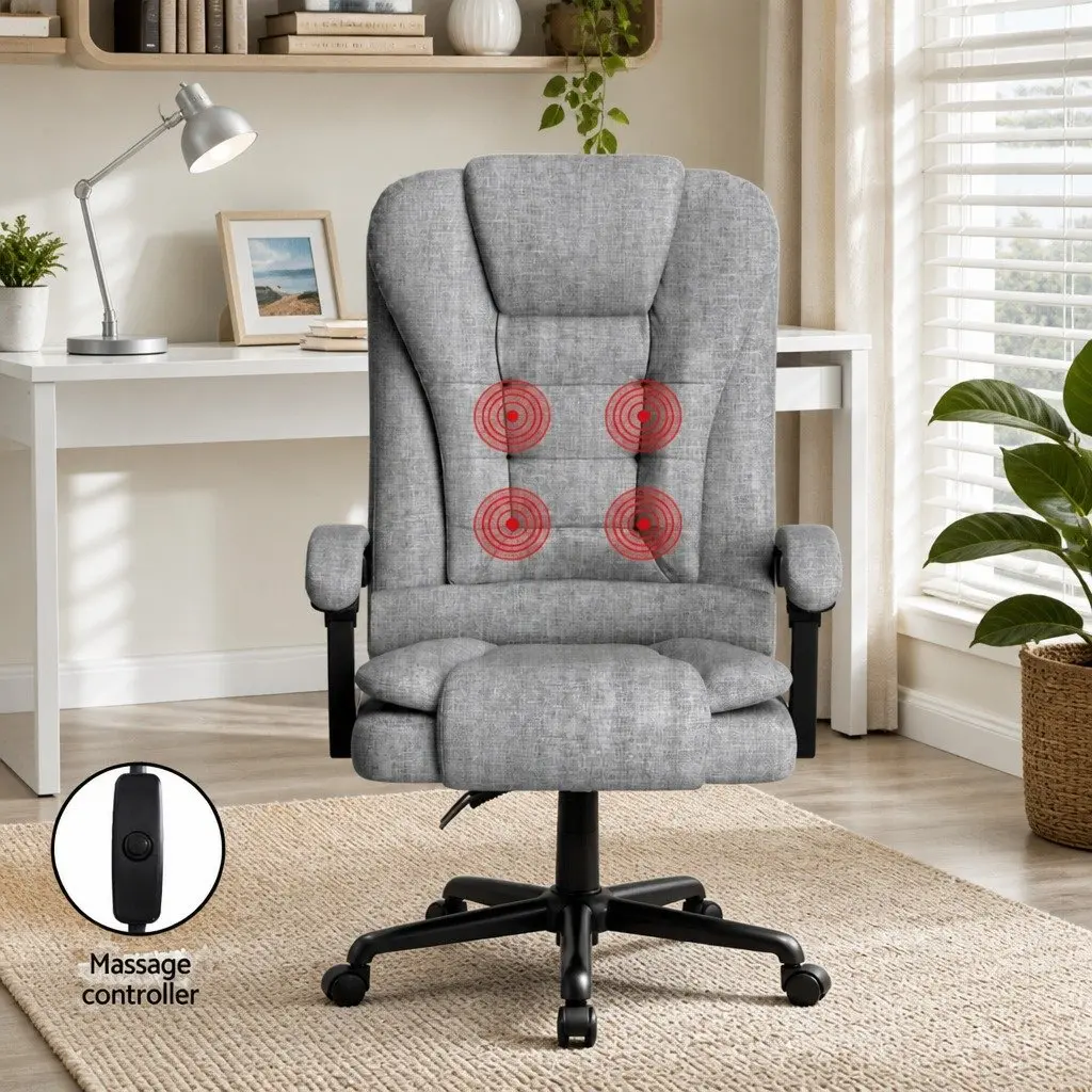Executive Office Chair Massage Ergonomic Adjustable Recline 4-Point Grey