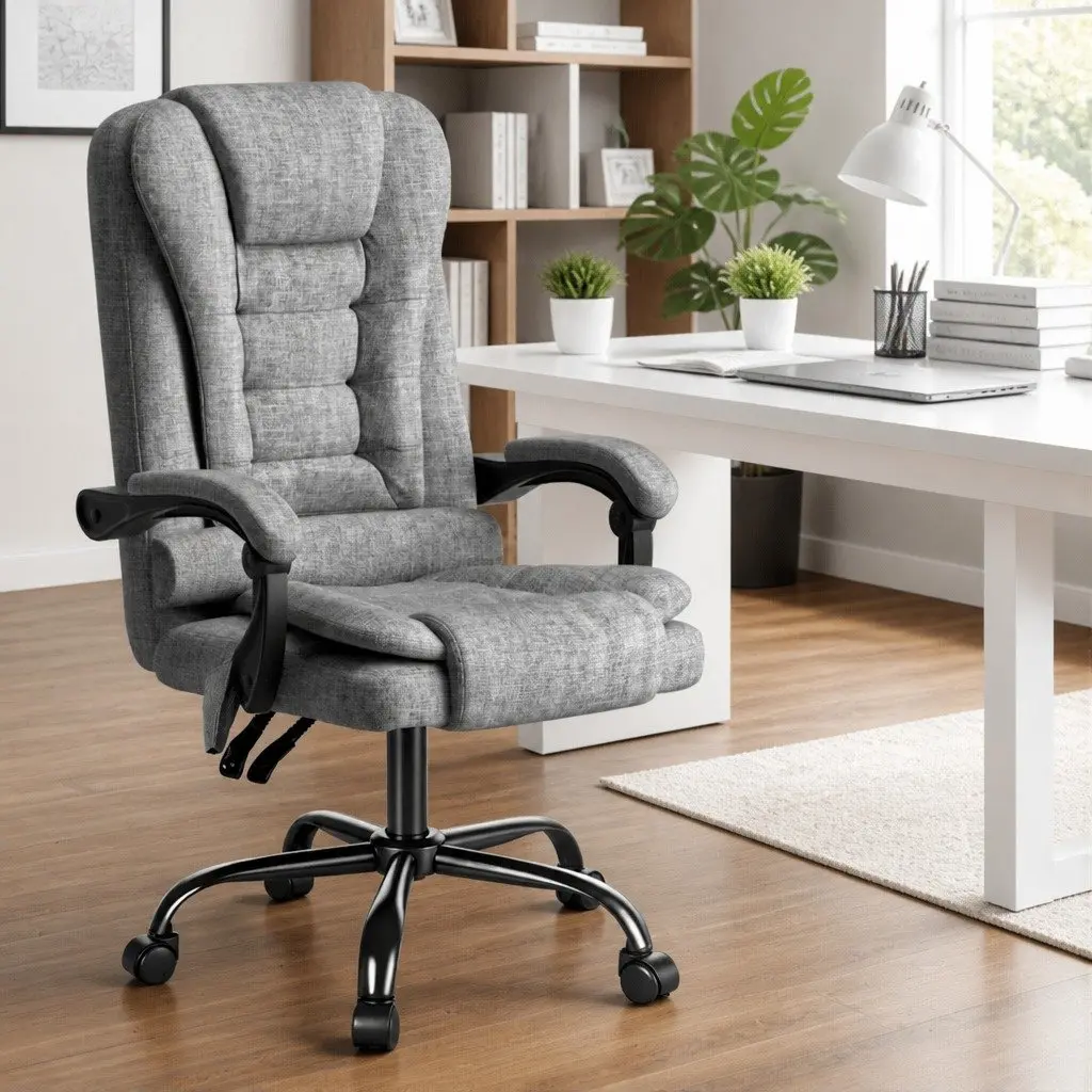 Executive Office Chair Massage Ergonomic Adjustable Recline 4-Point Grey
