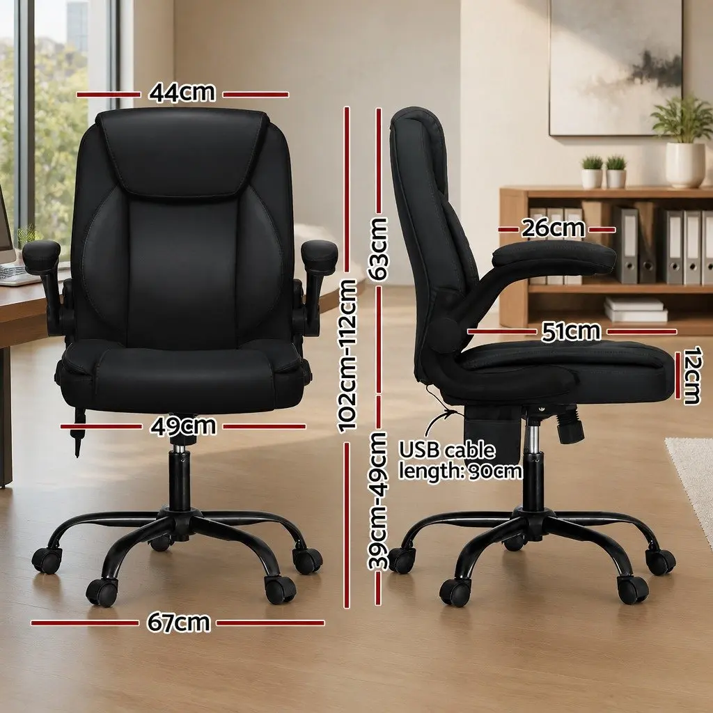 Massage Office Chair Mid Back Faux Leather Lumbar 2-Point Vibration Black Swivel