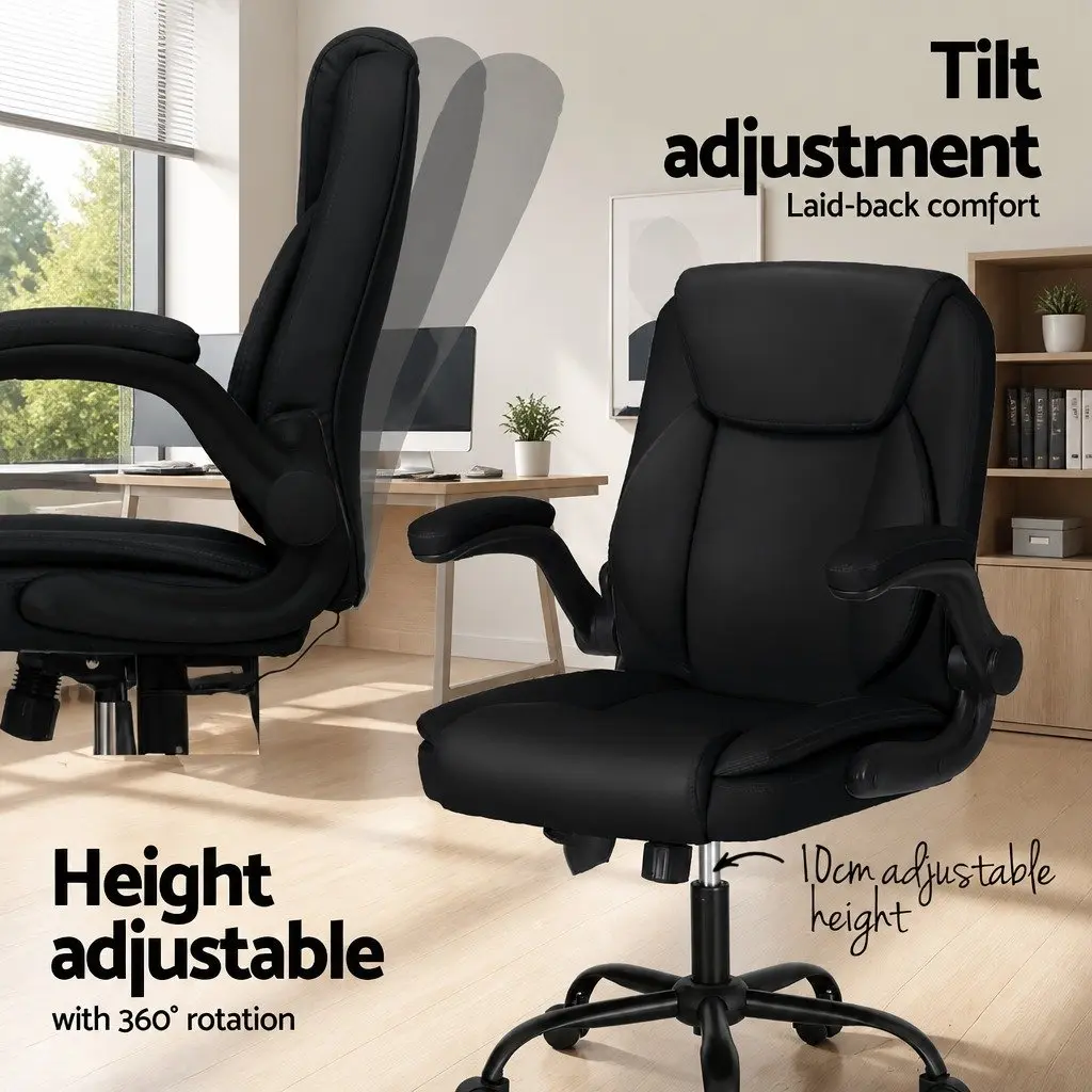 Massage Office Chair Mid Back Faux Leather Lumbar 2-Point Vibration Black Swivel