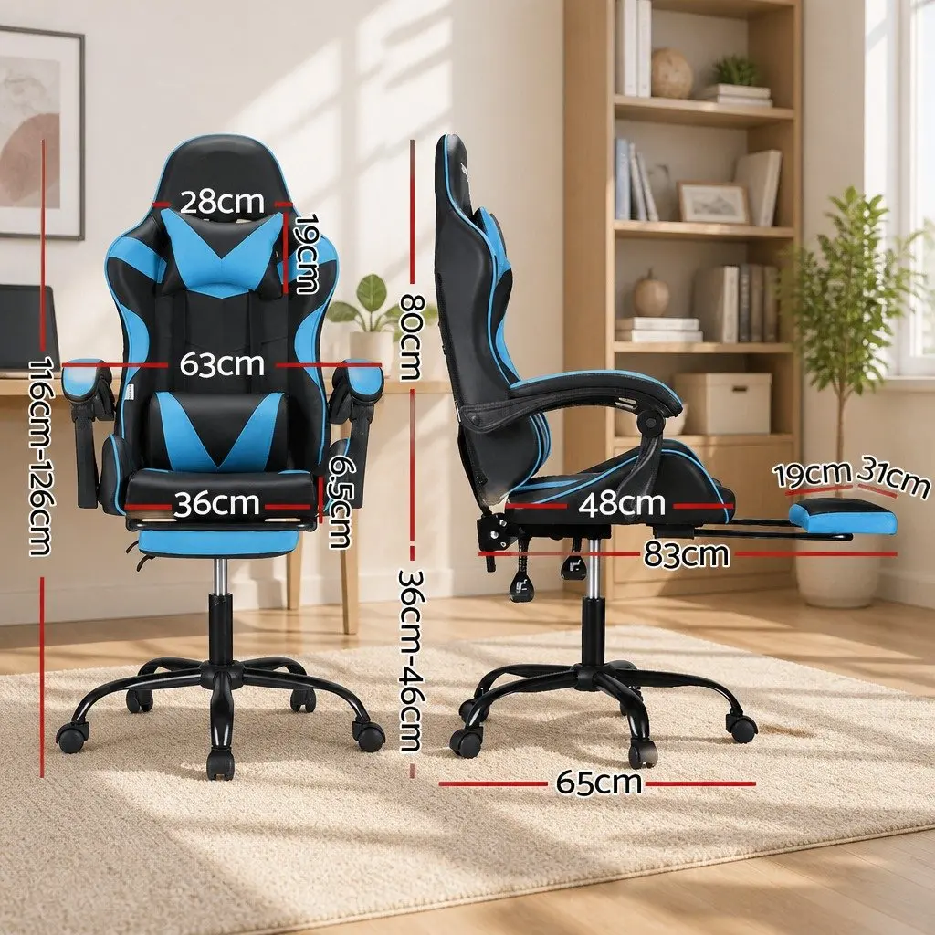 Massage Chair Ergonomic Gaming Office Chair with Footrest Cyan Blue