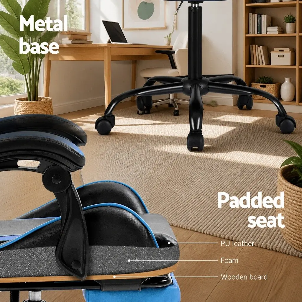 Massage Chair Ergonomic Gaming Office Chair with Footrest Cyan Blue