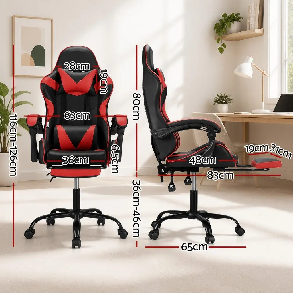 Ergonomic Gaming Office Chair with Massage Function Footrest Reclining Red Black