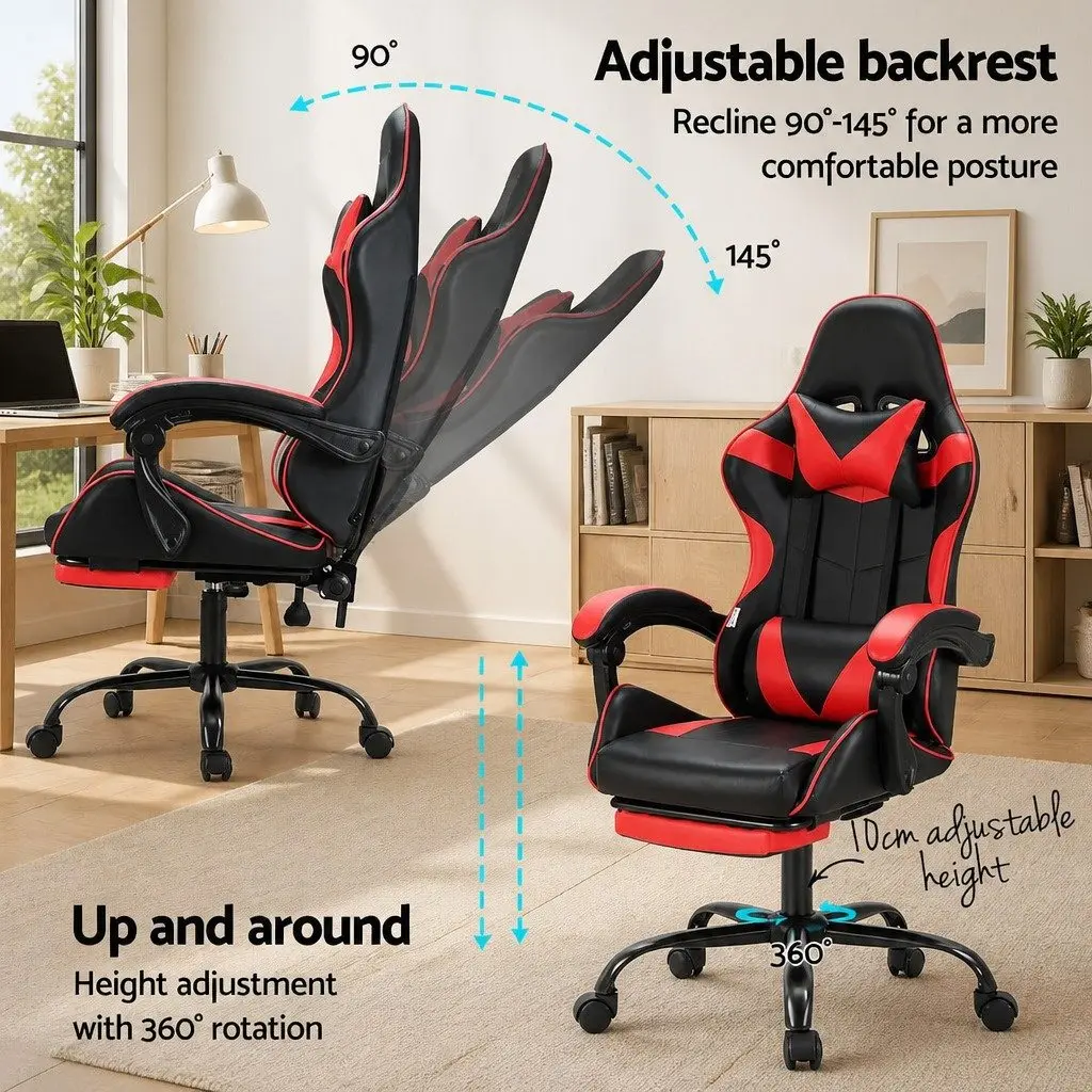 Ergonomic Gaming Office Chair with Massage Function Footrest Reclining Red Black