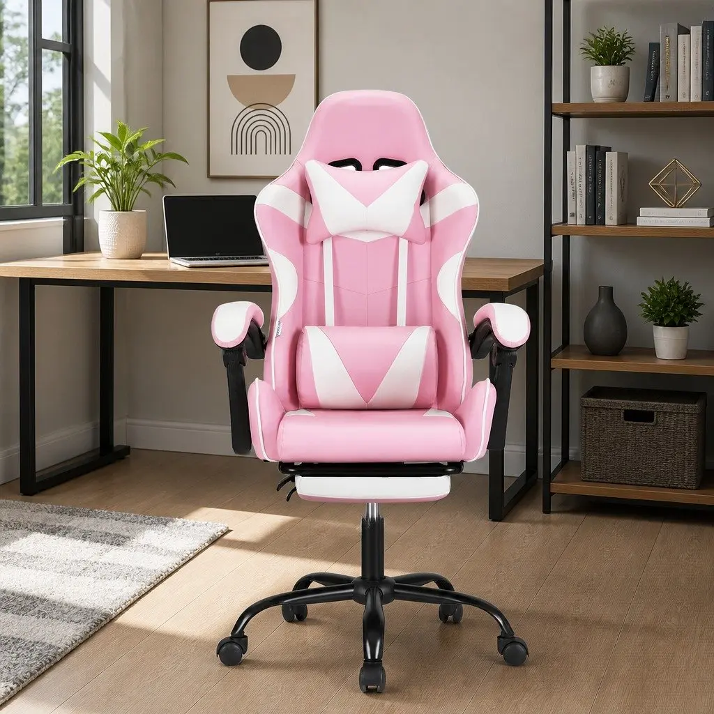 Massage Gaming Office Chair with Footrest 2 Point Vibration Lumbar Support